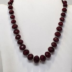 White House Black Market Red Glass Faceted Graduated Bead Necklace Adjustable